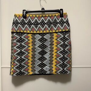 LOFT Mini Skirt with Geometric Aztec Design - Black, Yellow, Blue